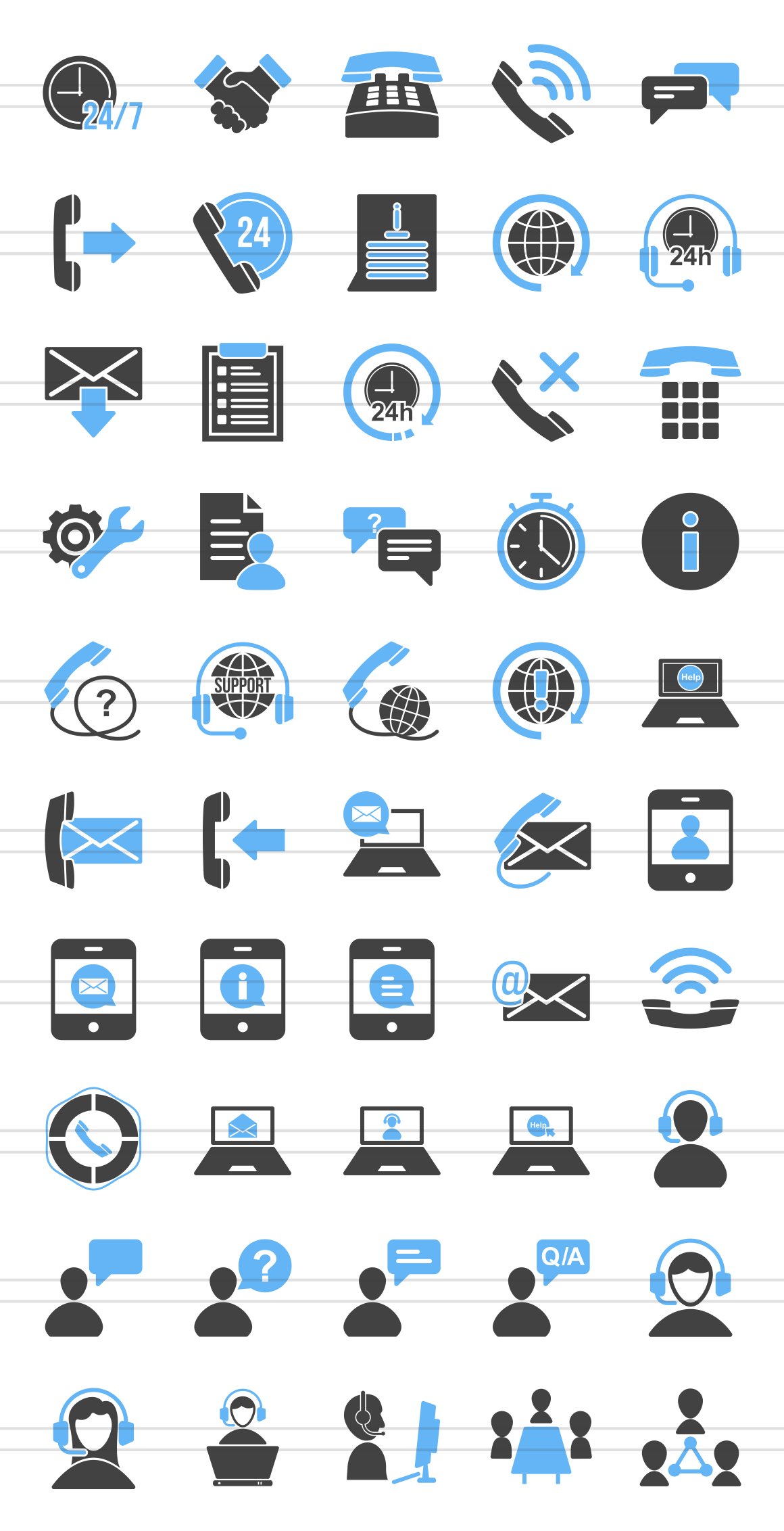 50 Customer Service Blue Black Icons preview image.