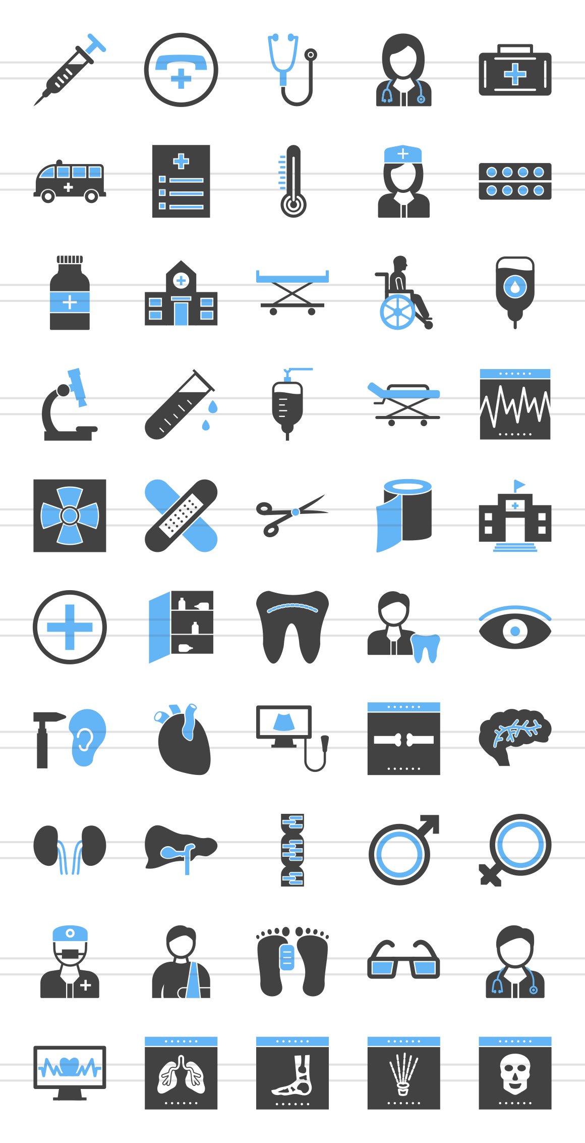 50 Medical Filled Blue & Black Icons preview image.