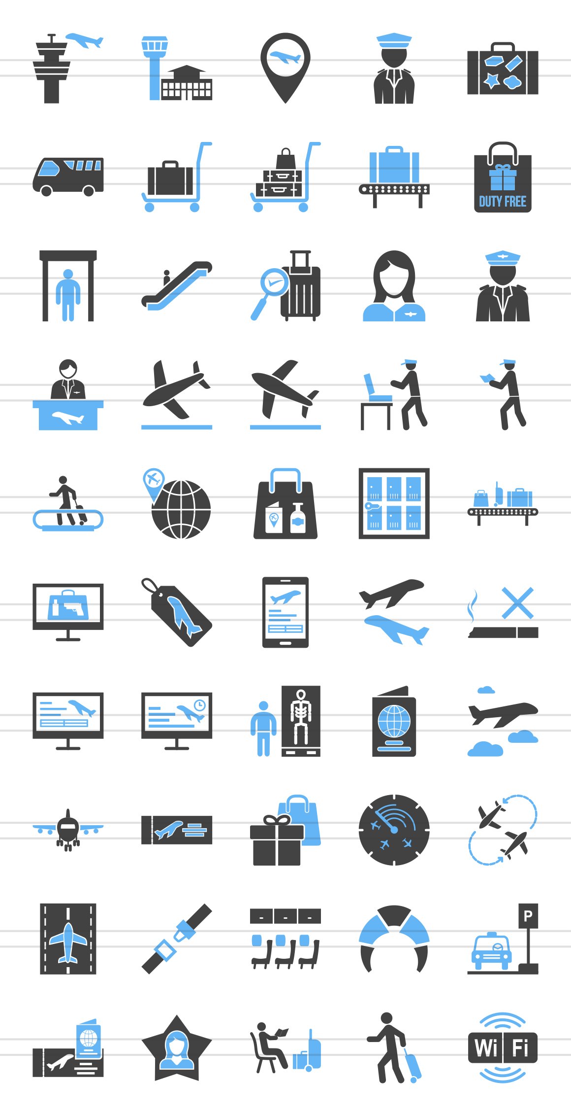 50 Airport Blue & Black Icons preview image.