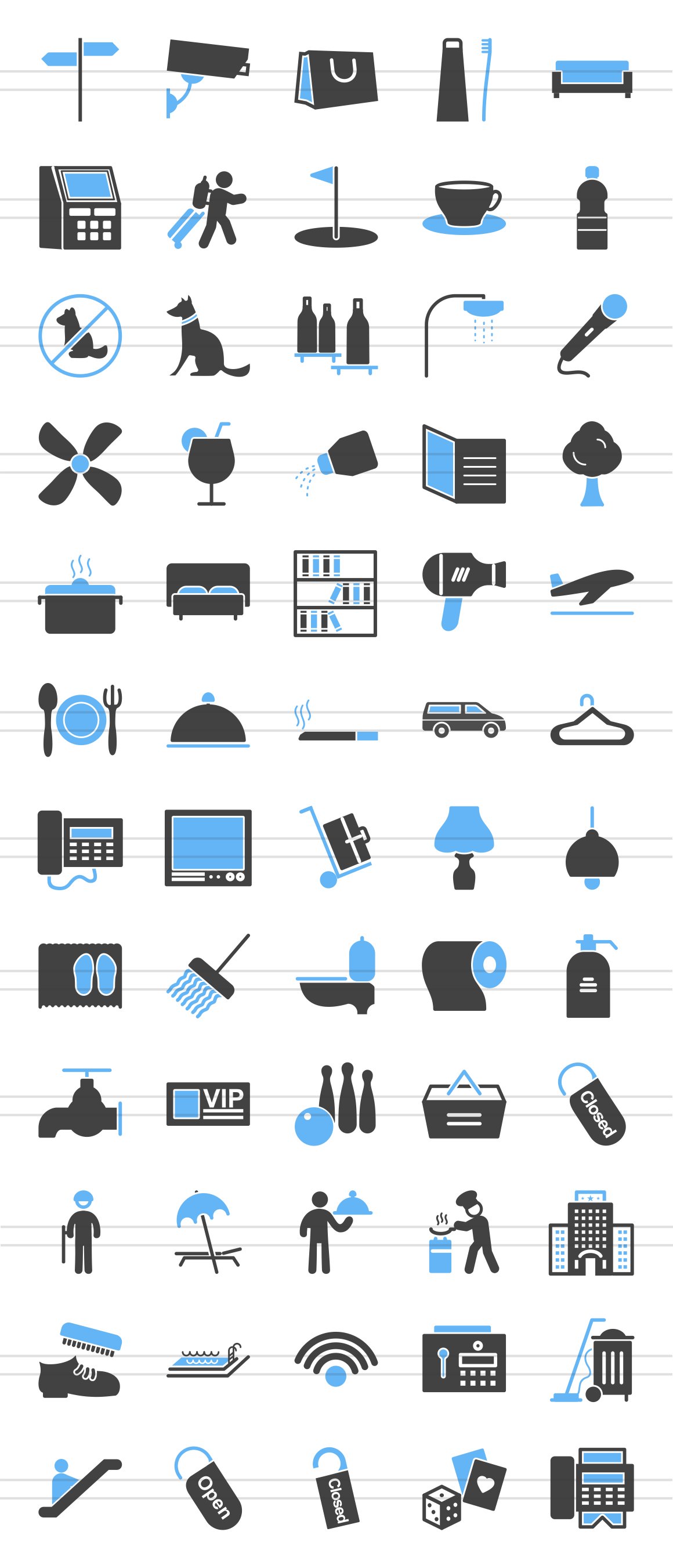 60 Hotel&Restaurant Blue&Black Icons preview image.