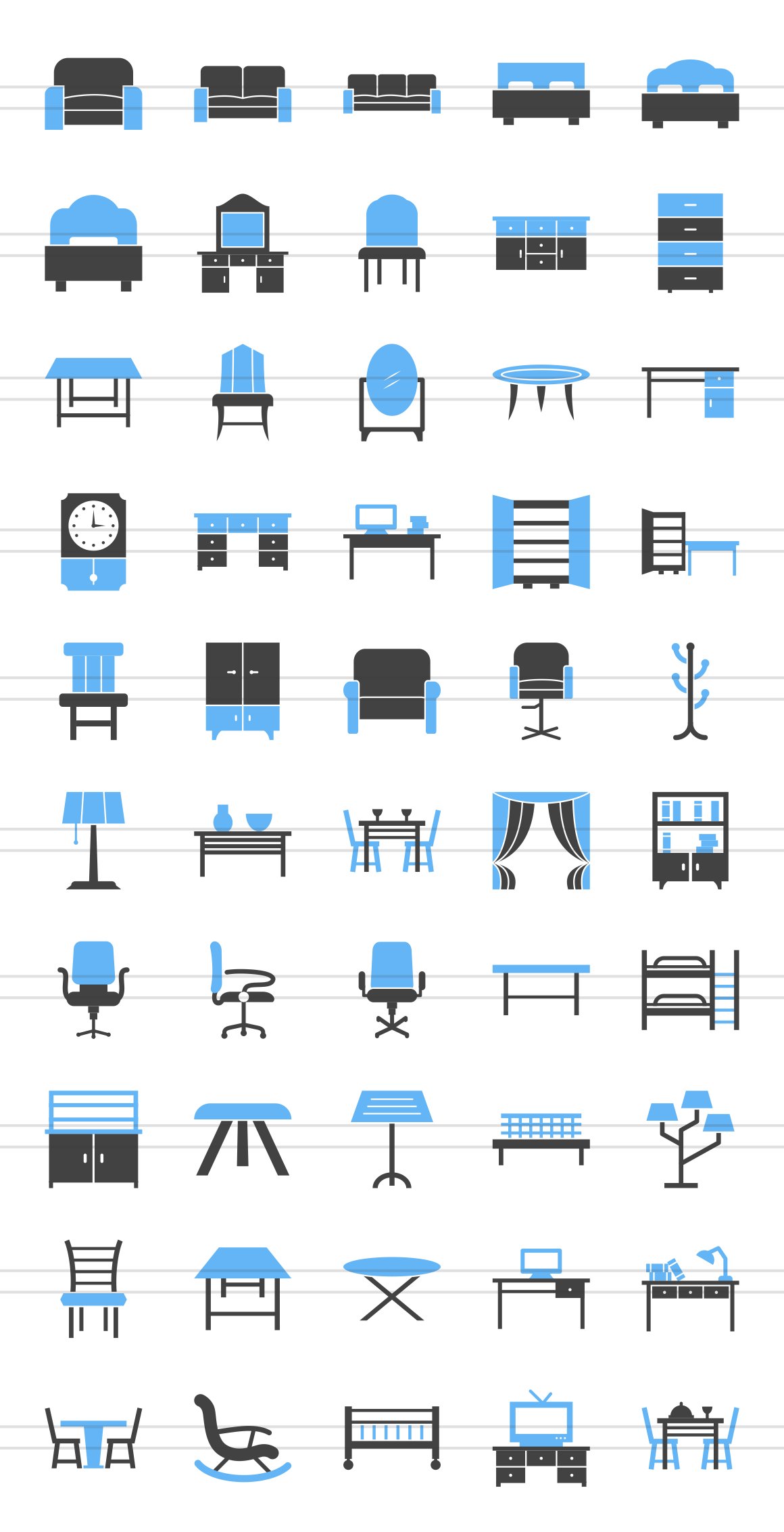 50 Furniture Blue & Black Icons preview image.