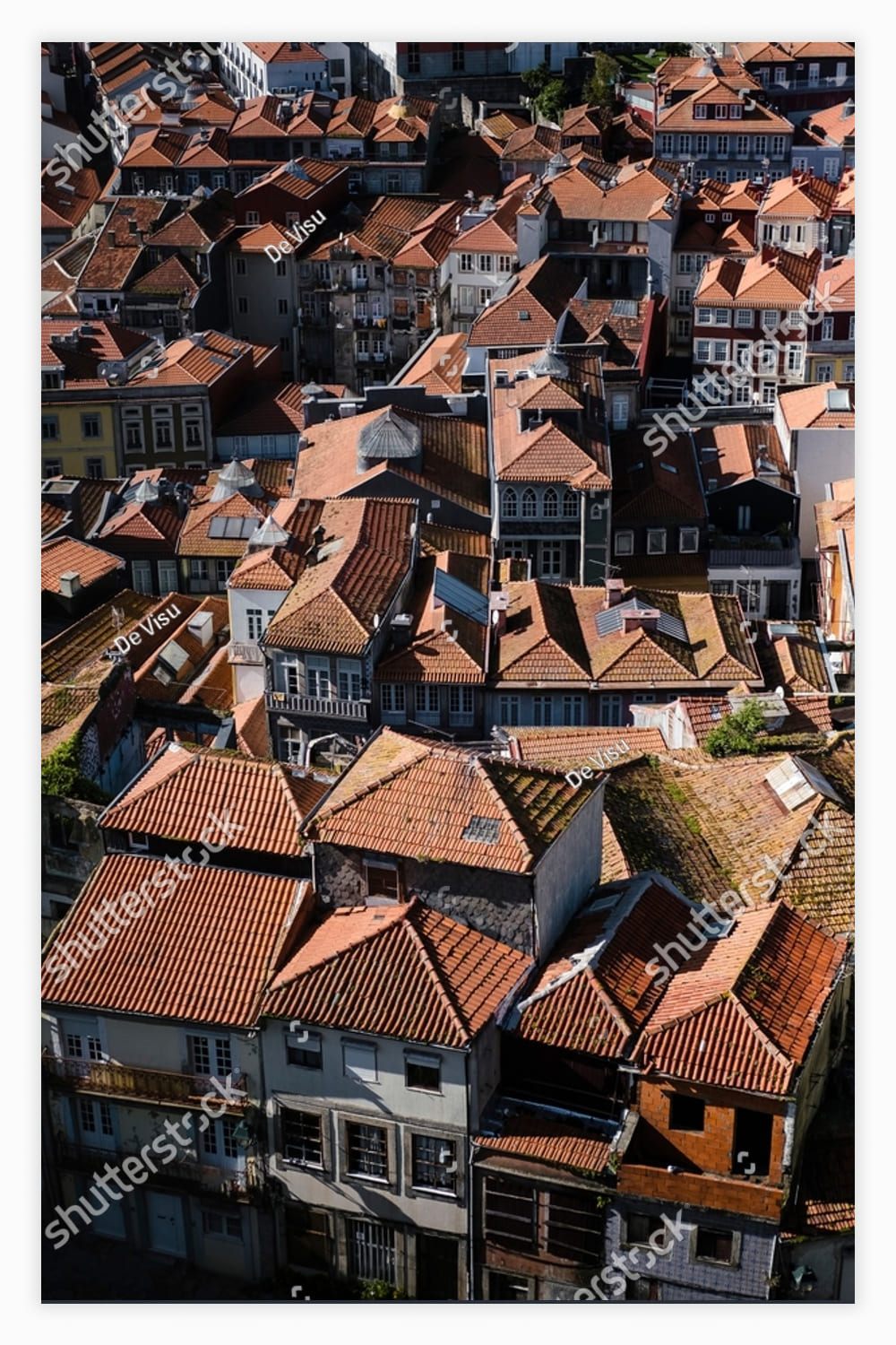 View of the rooftops of the center of Old Porto, Portugal.