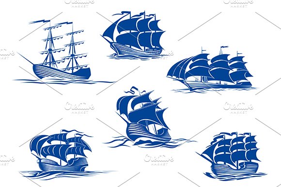 Blue tall ships or sailing ships cover image.