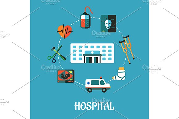 Hospital flat inforgraphic design cover image.