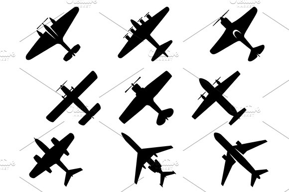 Black aircraft silhouette icons cover image.