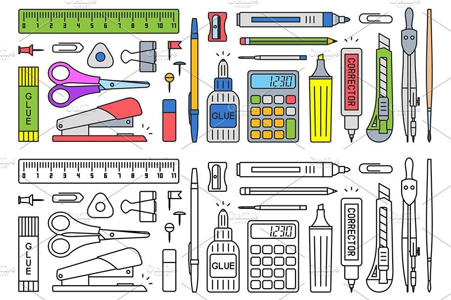 School supplies Set + pattern preview image.