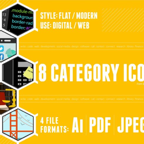 8 Flat Web Category Icons - Vector cover image.