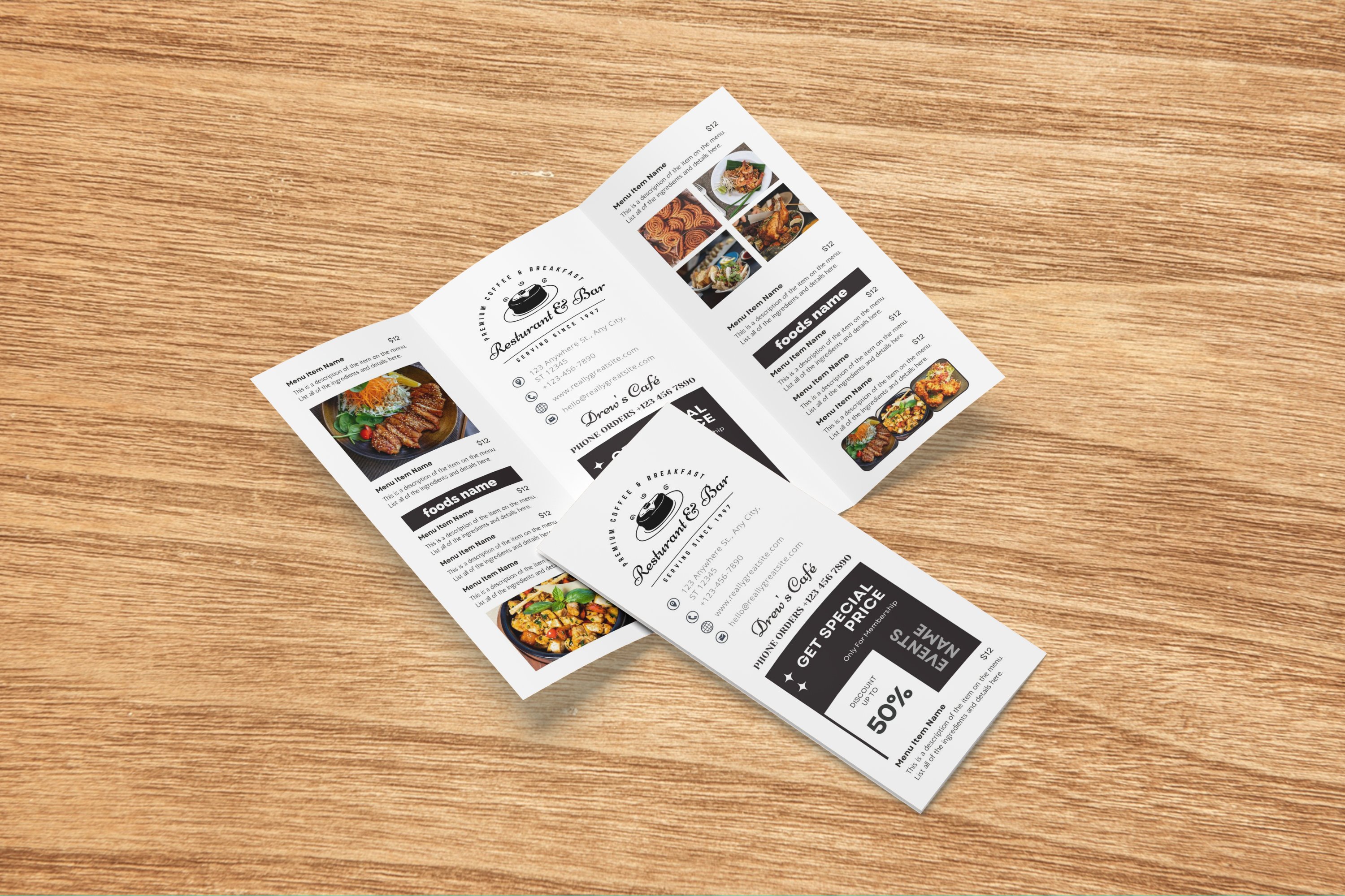 TriFold Food Menu Brochure Template cover image.