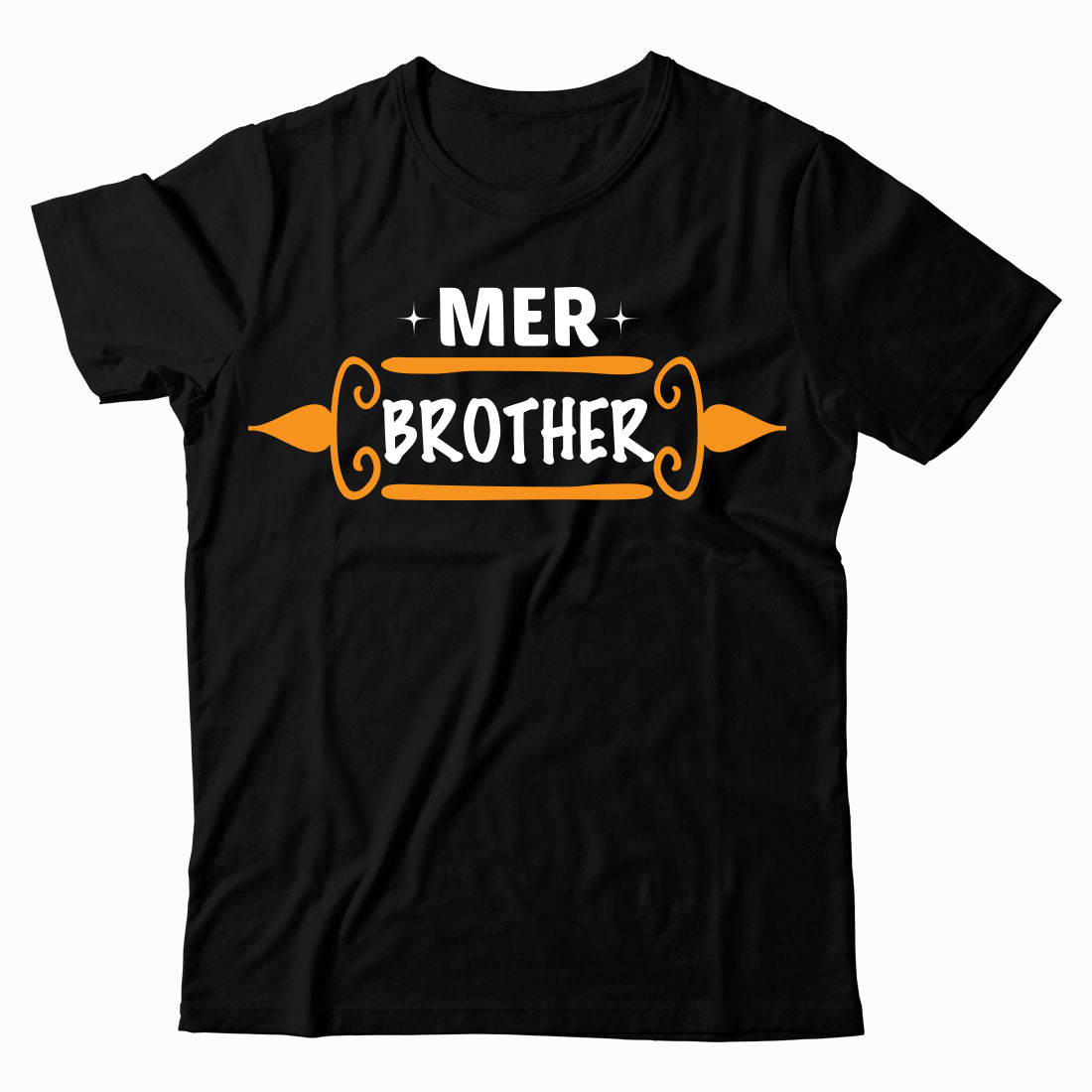 Black t - shirt with the words'mer brother'printed on it.