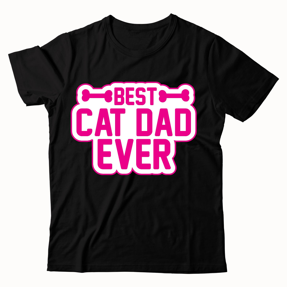 Black t - shirt with pink lettering that says best cat dad ever.