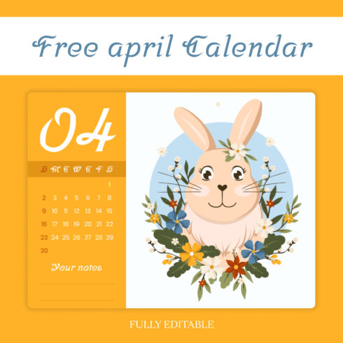 Calendar with a cartoon rabbit on it.