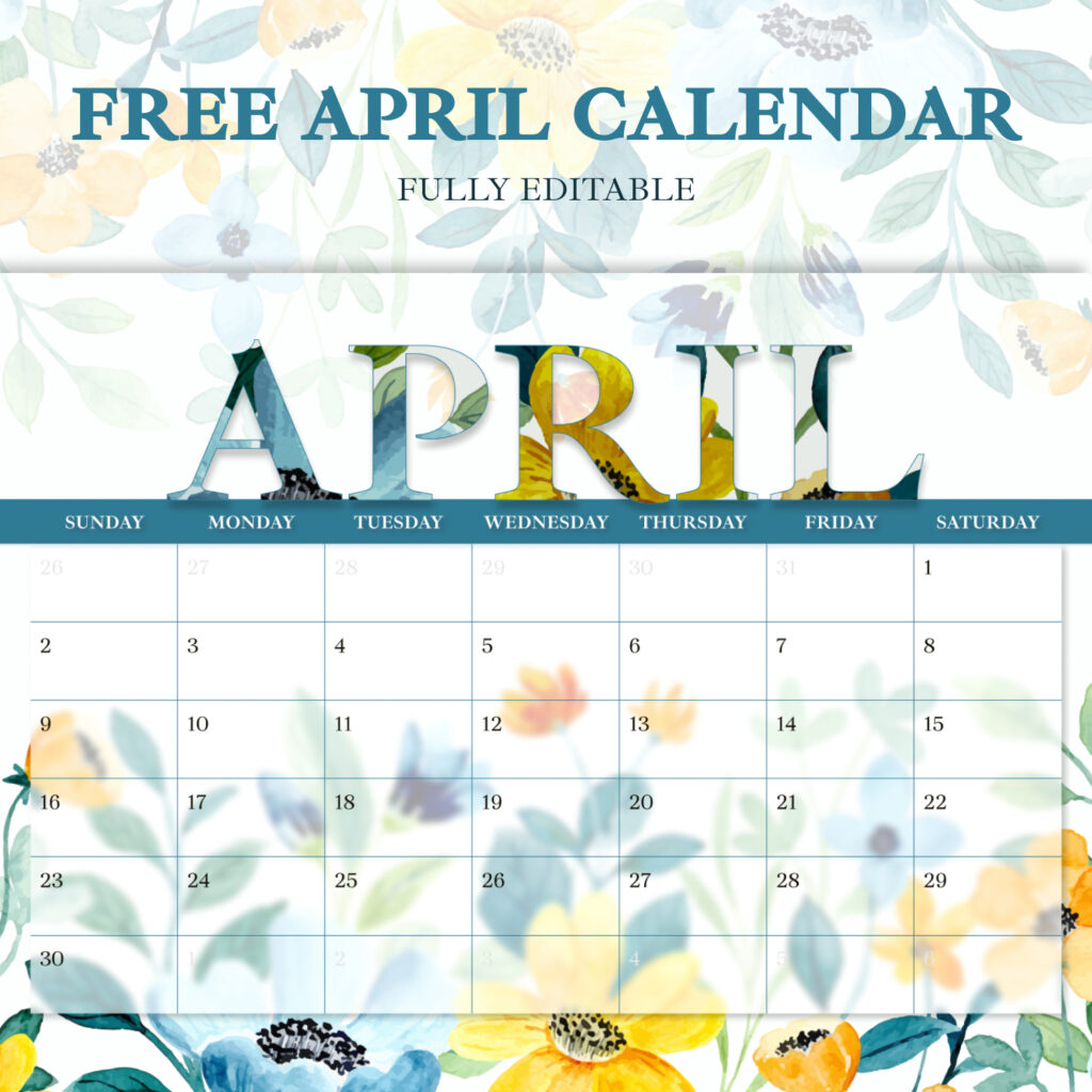 Free Printable April Calendar MasterBundles