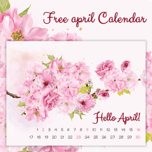 Calendar with pink flowers on a white background.