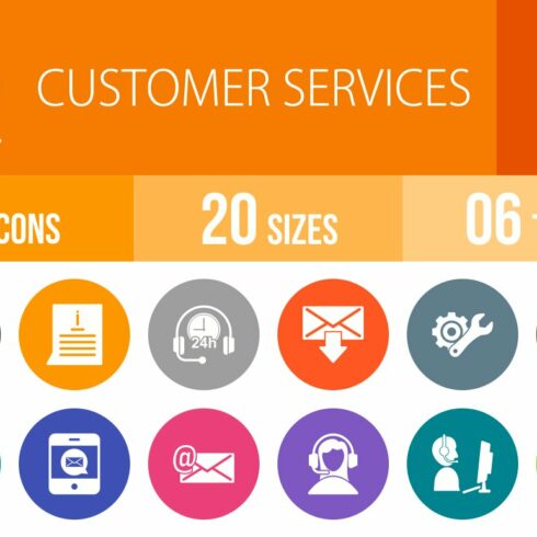 50 Customer Service Flat Round Icons cover image.