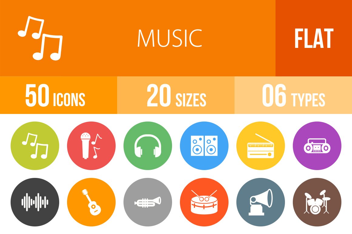 50 Music Flat Round Icons cover image.