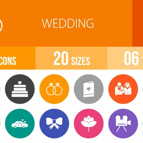 50 Wedding Flat Round Icons cover image.