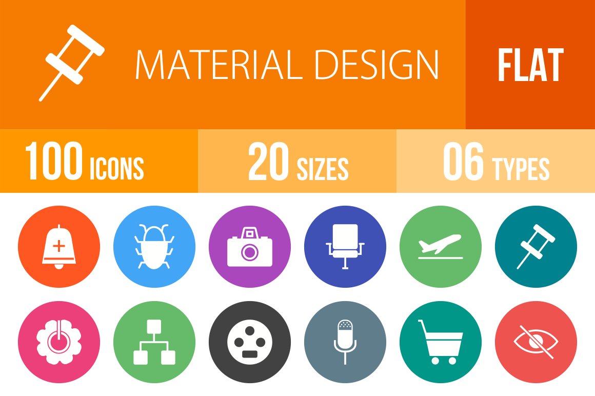 100 Material Design Flat Round Icons cover image.