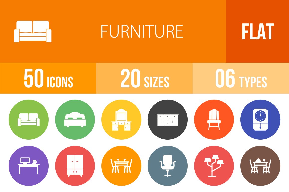 50 Furniture Filled Circle Icons cover image.