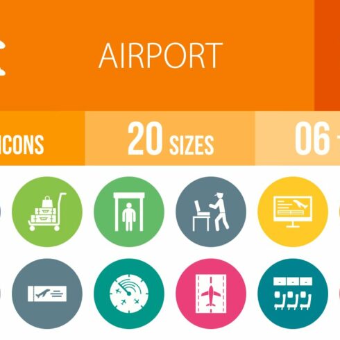50 Airport Flat Round Icons cover image.