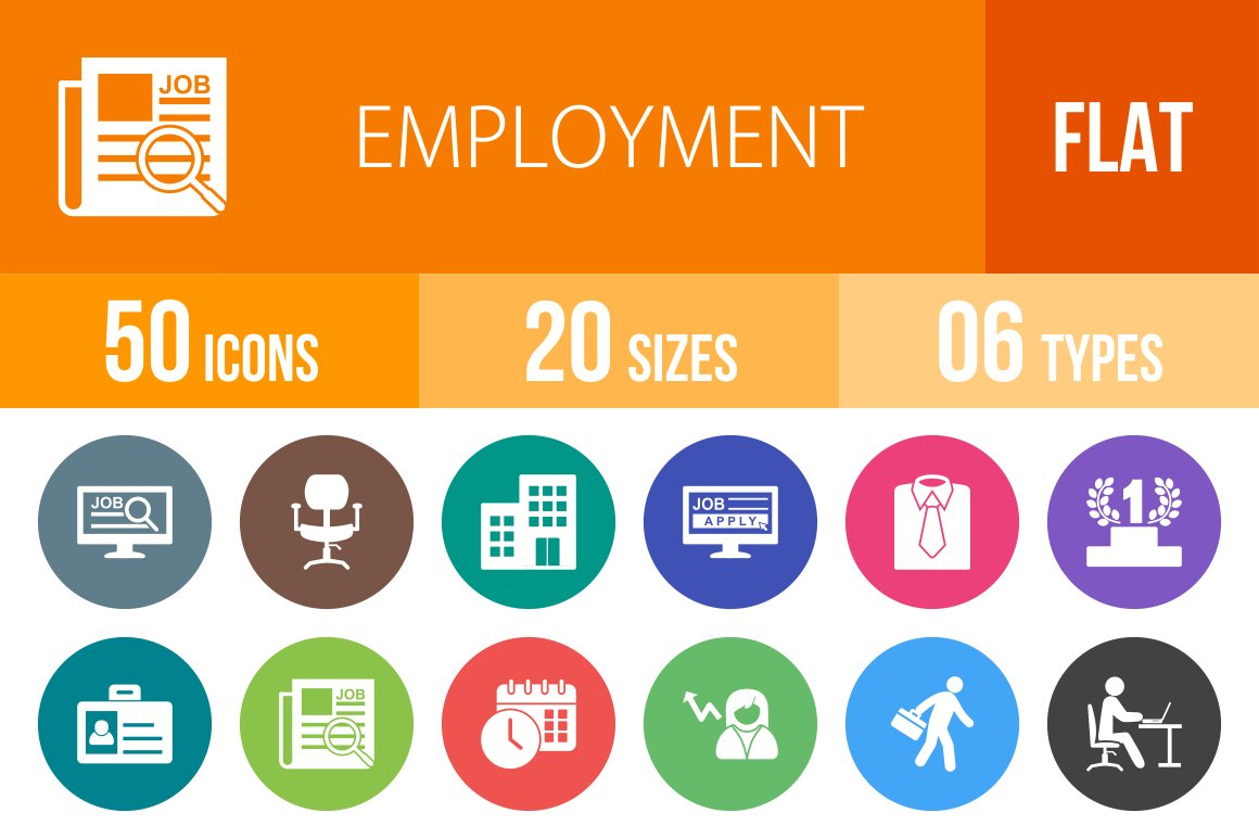 50 Employment Flat Round Icons cover image.