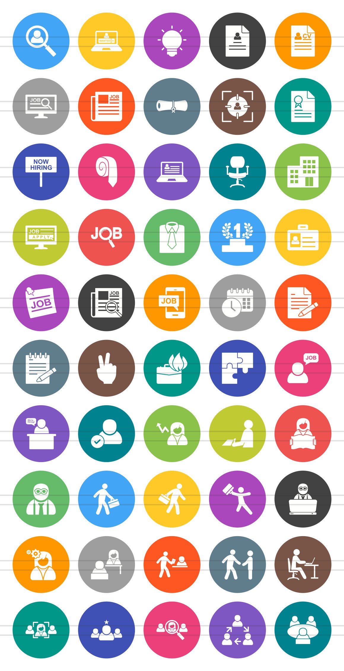 50 Employment Flat Round Icons preview image.