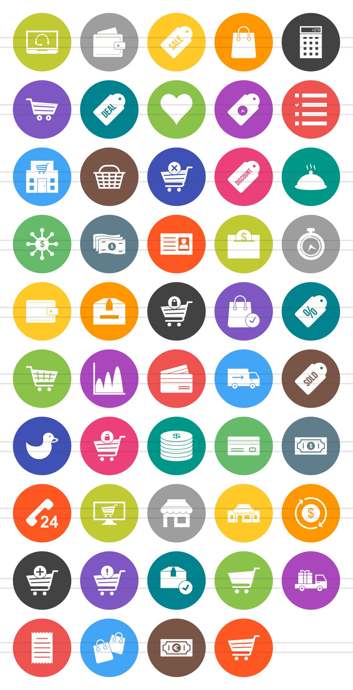 48 Ecommerce Flat Round Icons preview image.