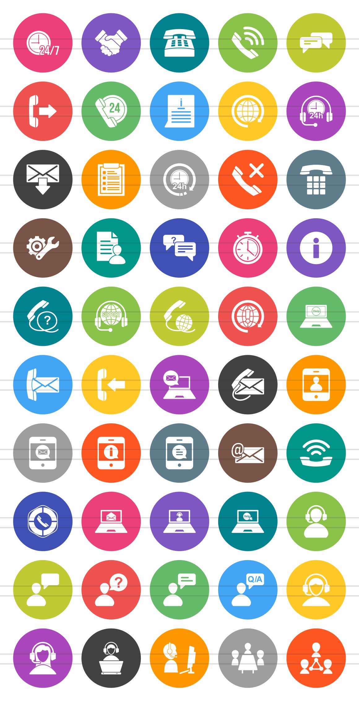 50 Customer Service Flat Round Icons preview image.
