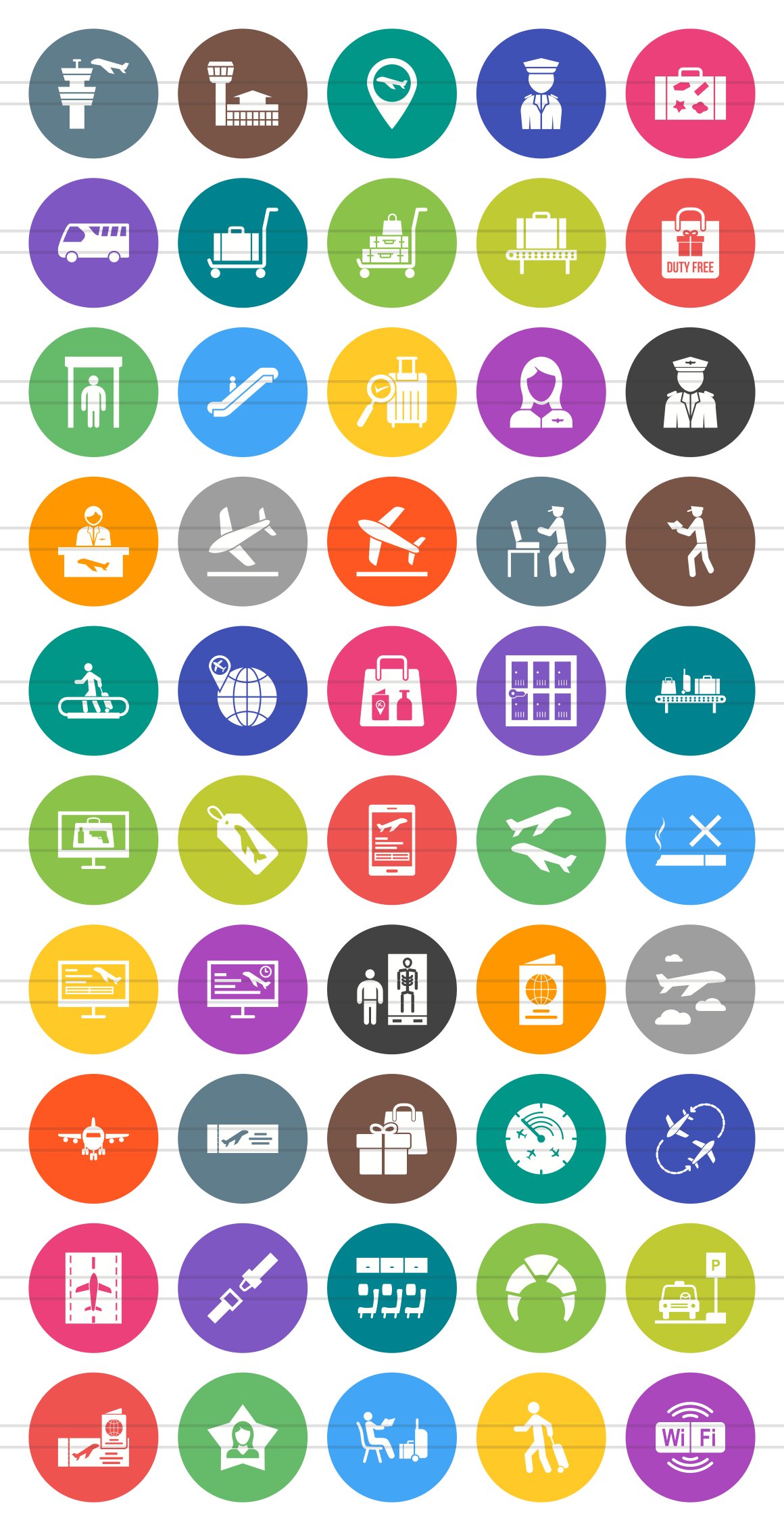 50 Airport Flat Round Icons preview image.