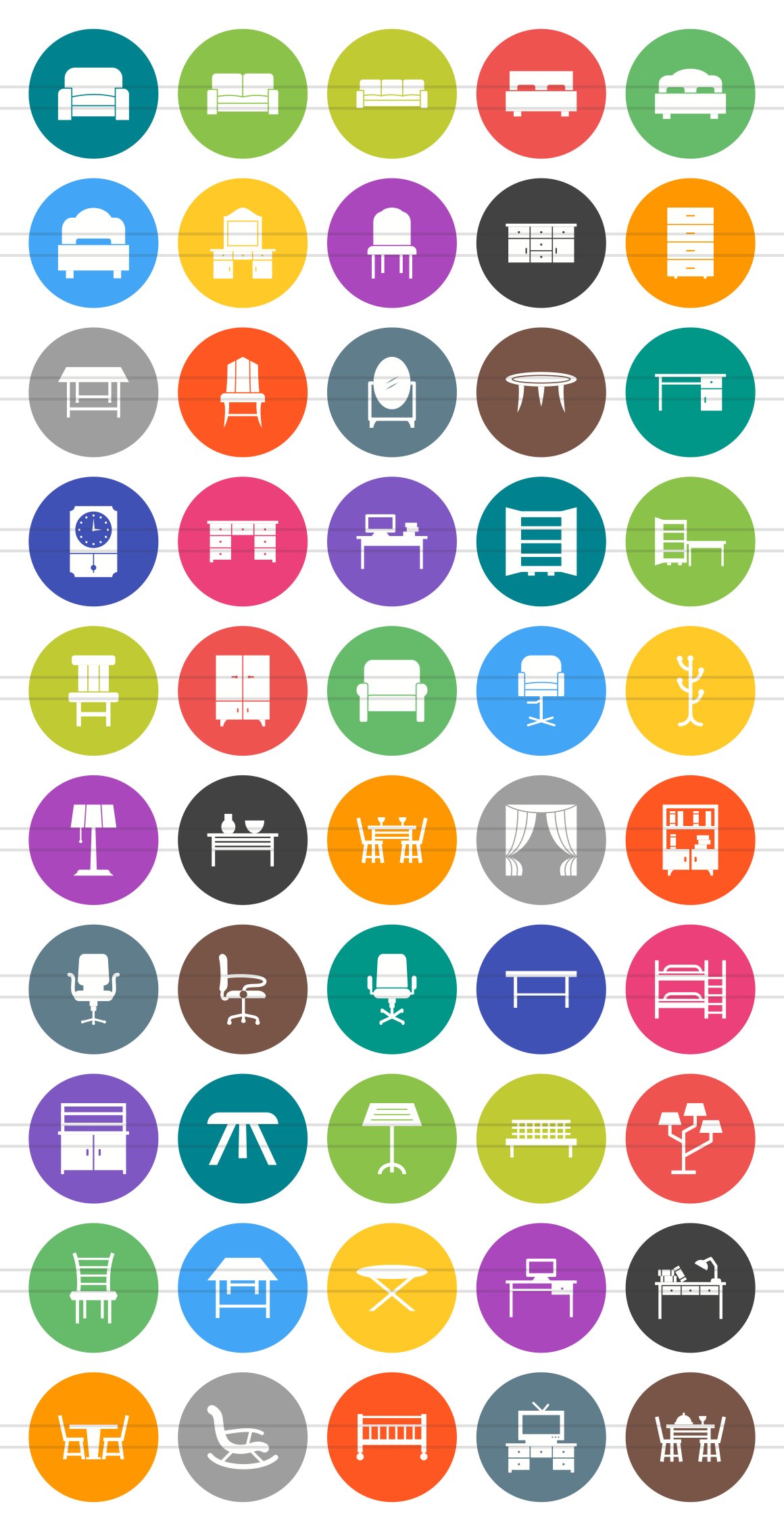 50 Furniture Filled Circle Icons preview image.