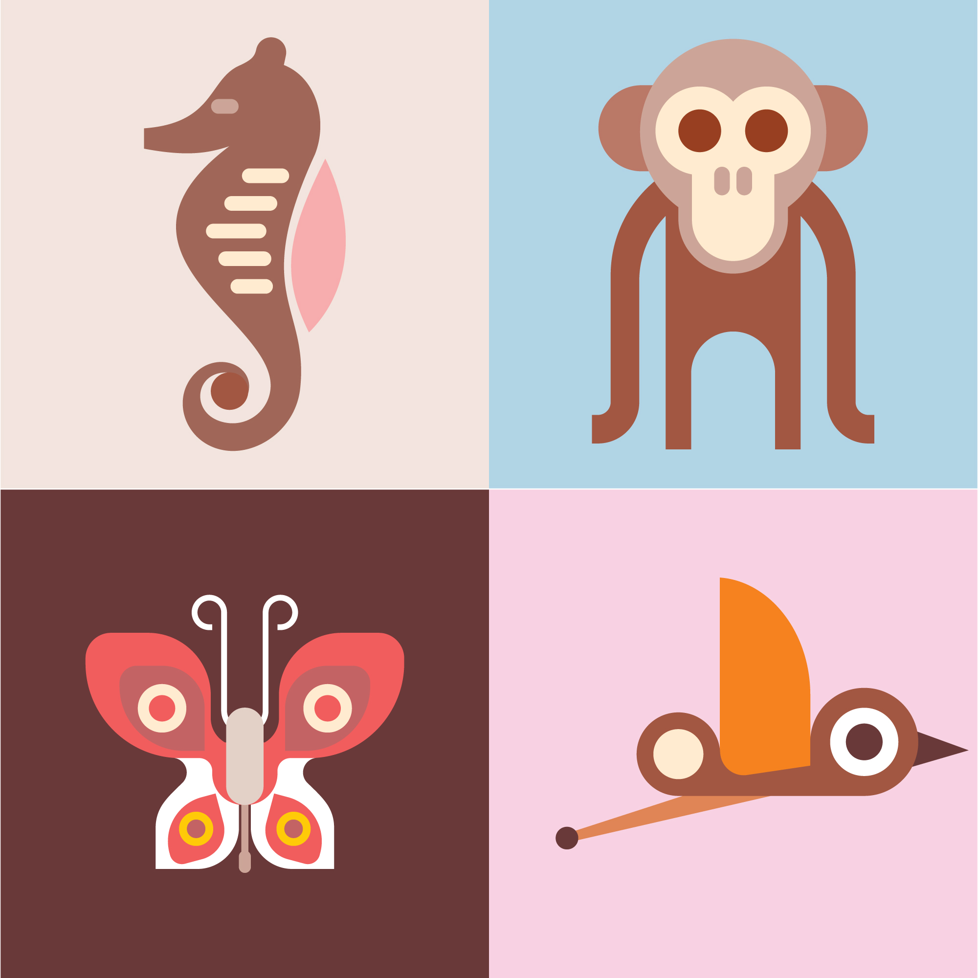 Set of four different types of animals.