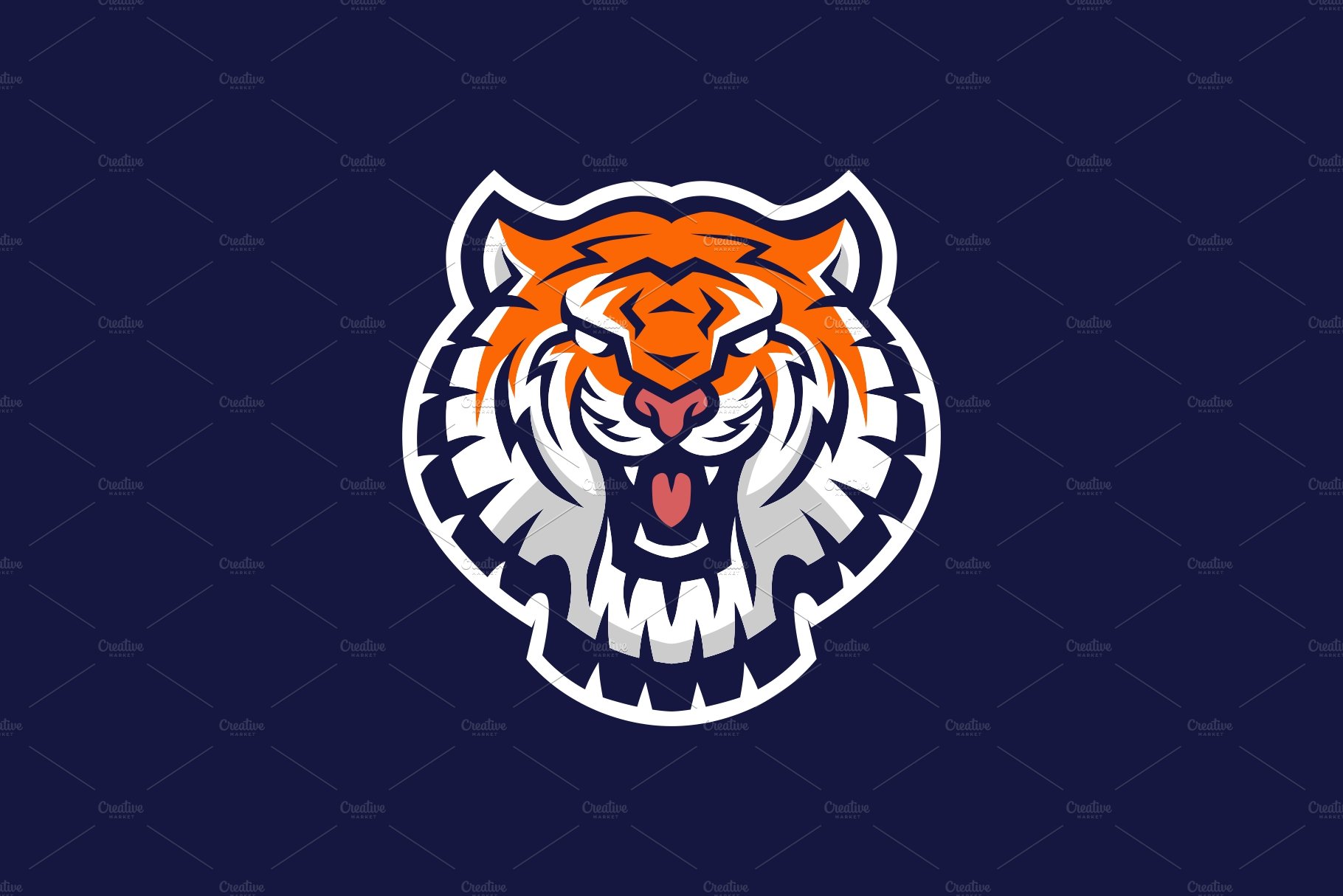 tiger head e sport logo vector icon cover image.