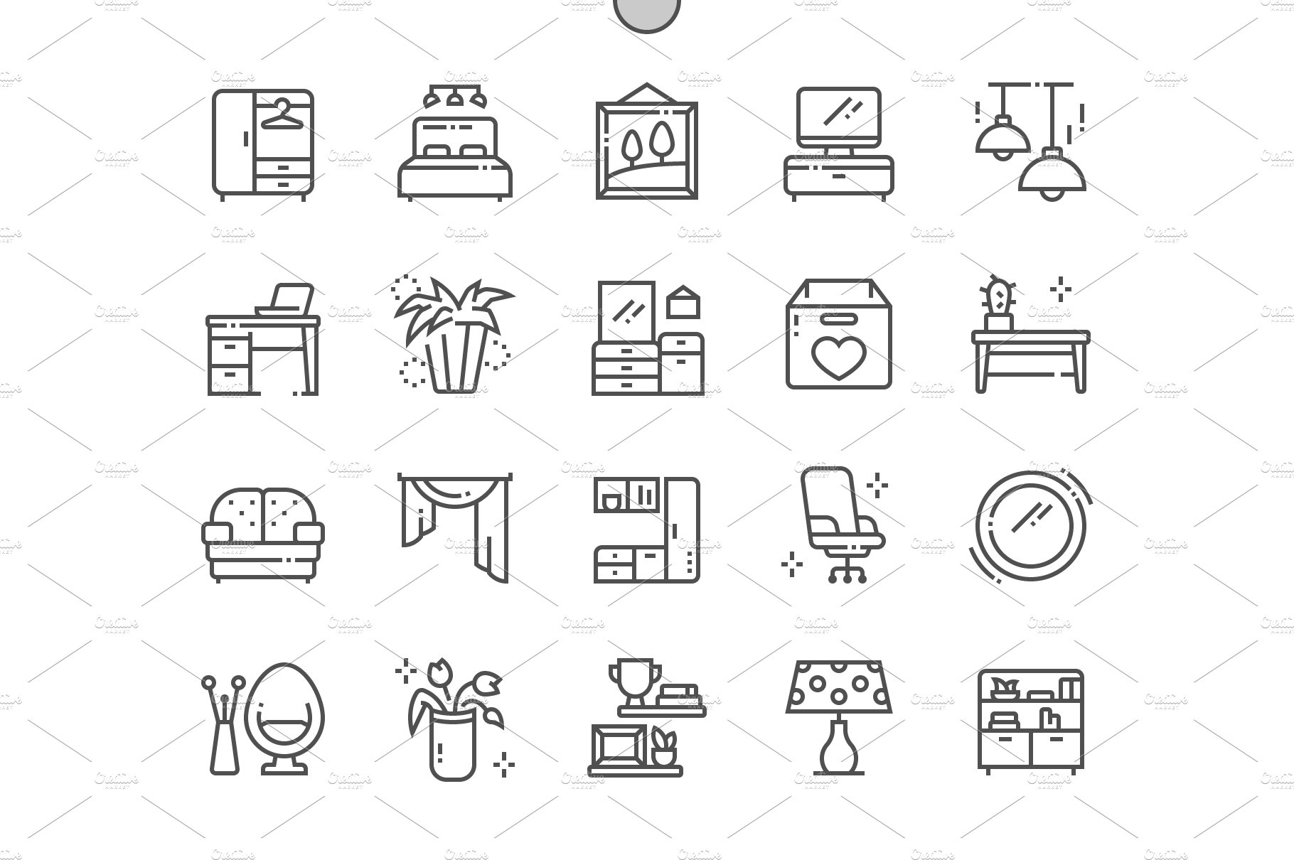 Furniture Line Icons cover image.