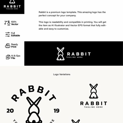 Rabbit - Premium Logo Template cover image.
