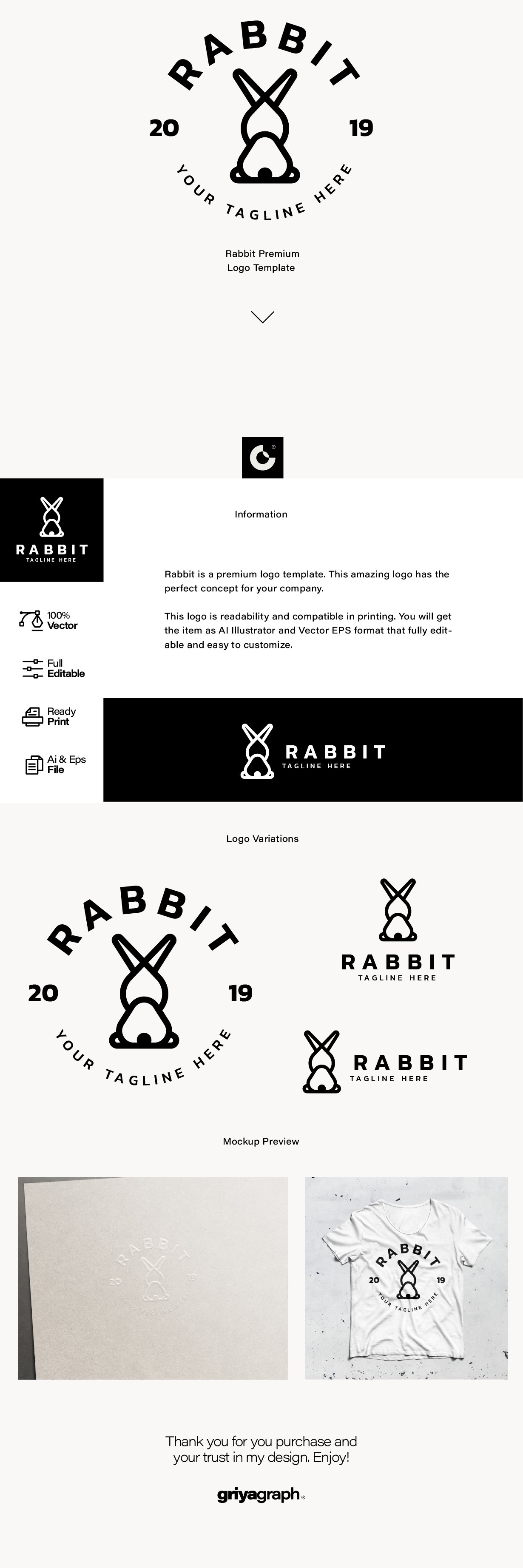 Rabbit - Premium Logo Template cover image.