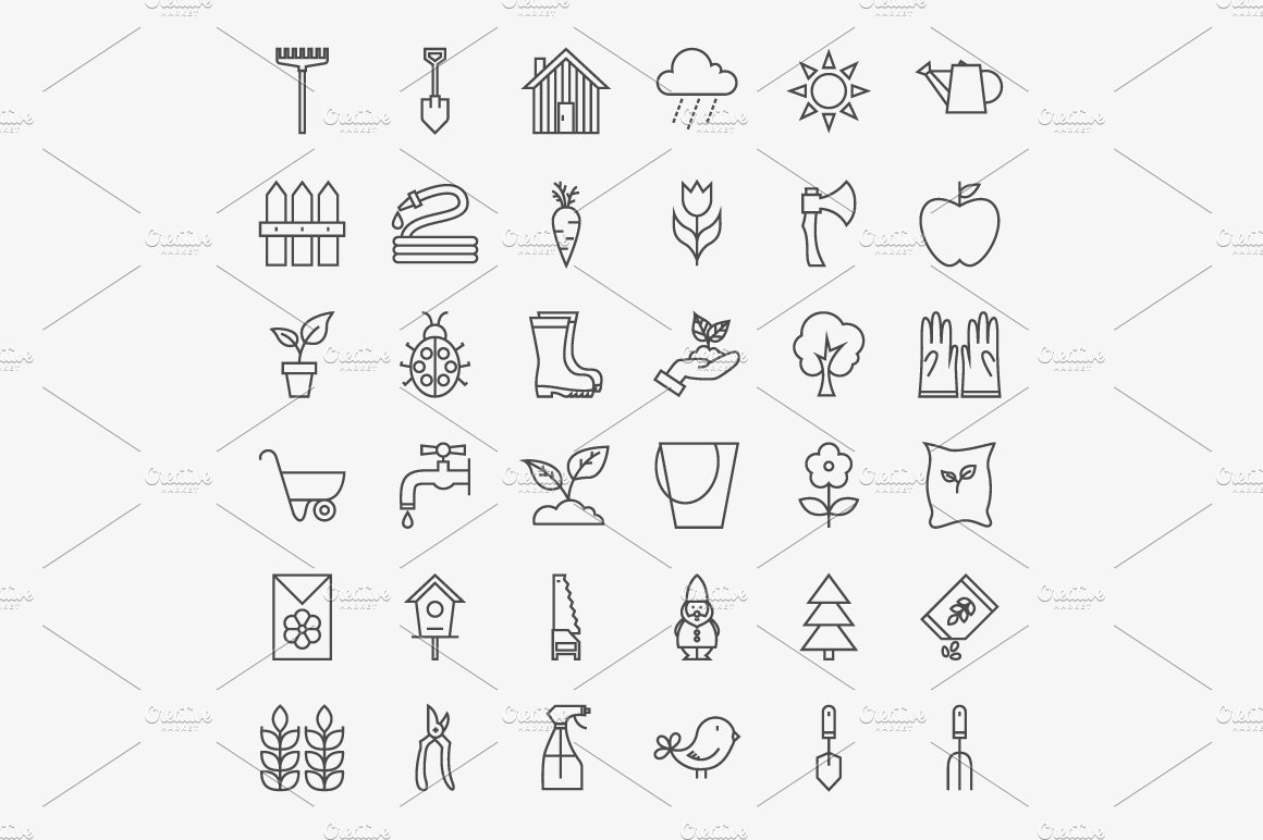 Garden Line Art Icons preview image.