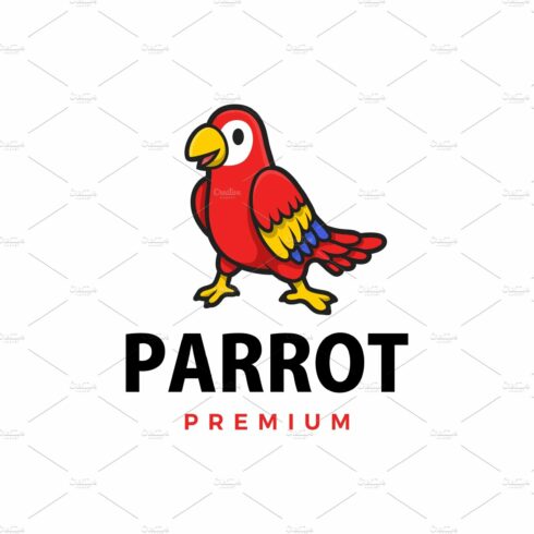 cute parrot cartoon logo vector icon cover image.
