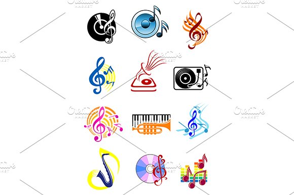 Colorful musical icons set cover image.