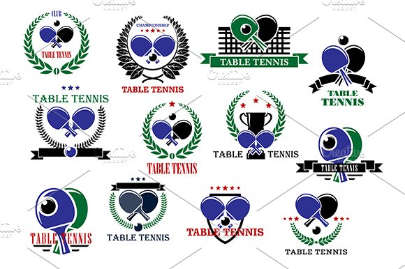 Table tennis sporting icons and labe cover image.