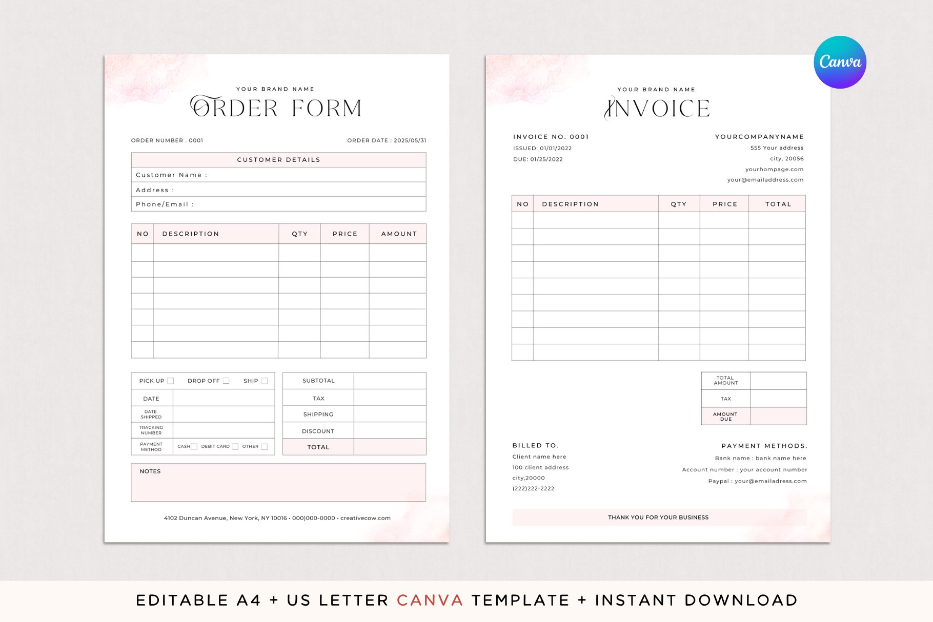 Invoice & Order form Template Canva cover image.