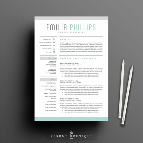 Resume Template 4 page pack | Aqua cover image.