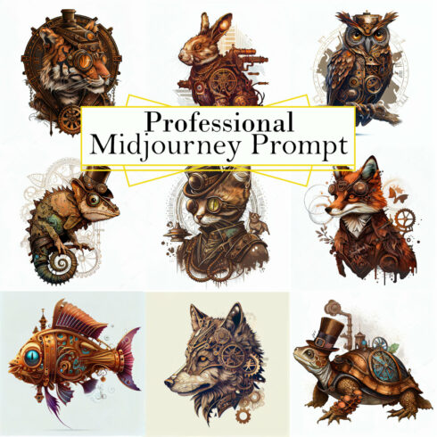 Steampunk Animals Midjourney Prompt cover image.