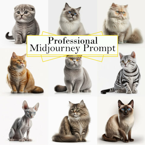 Different Cat Breeds Midjourney Prompt cover image.