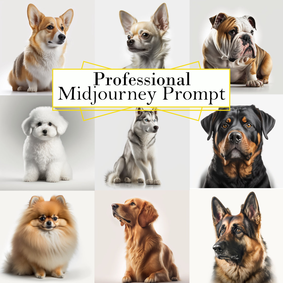 Different Dog Breeds Midjourney Prompt cover image.
