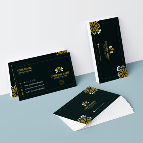 luxury design with gold border unique blue color corporate business card template cover image.