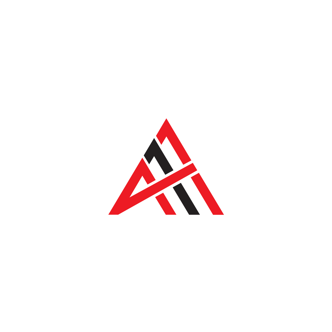 Red and black triangle logo on a white background.