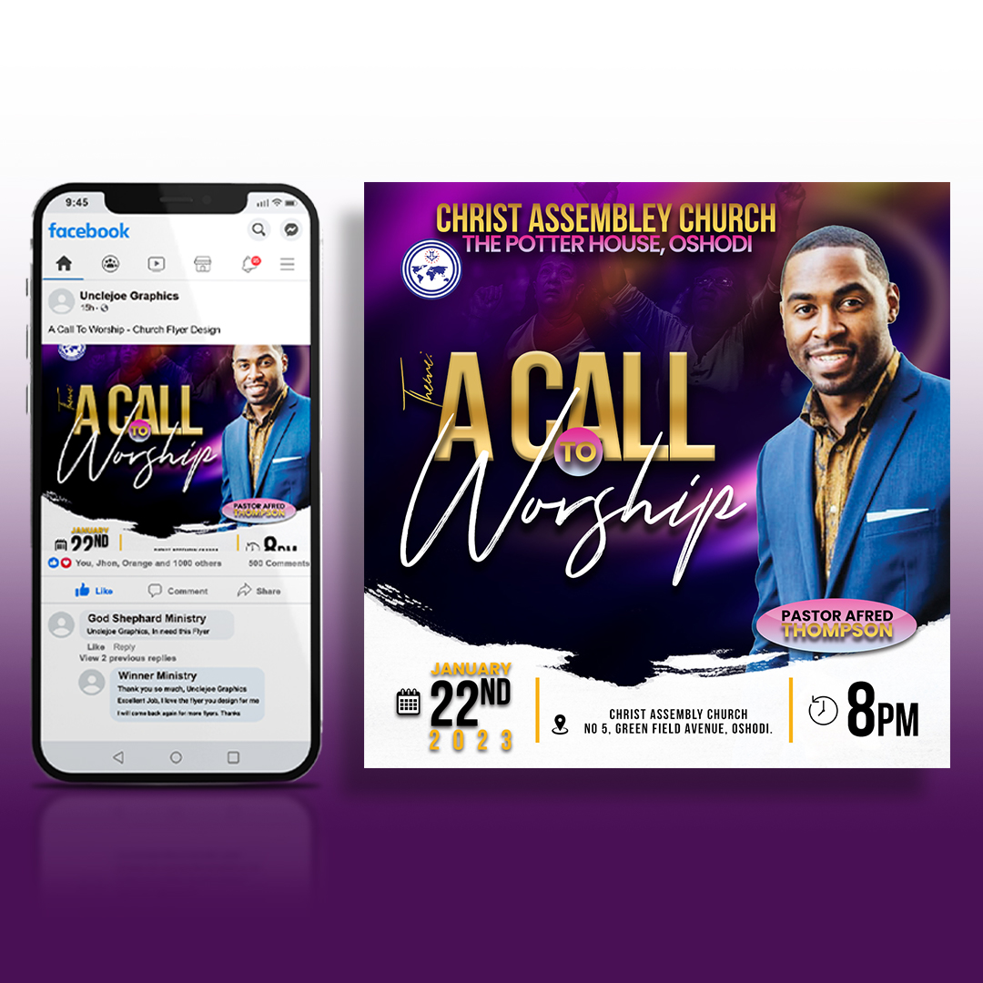 Cell phone next to a flyer for a church.