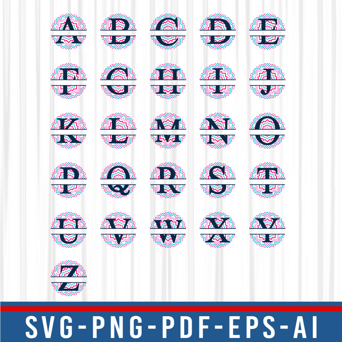Round Split Alphabet Monogram Letters SVG Set A-Z, Split Letters, Split Font SVG, Split Alphabet, Split Monogram, Monogram SVG preview image.