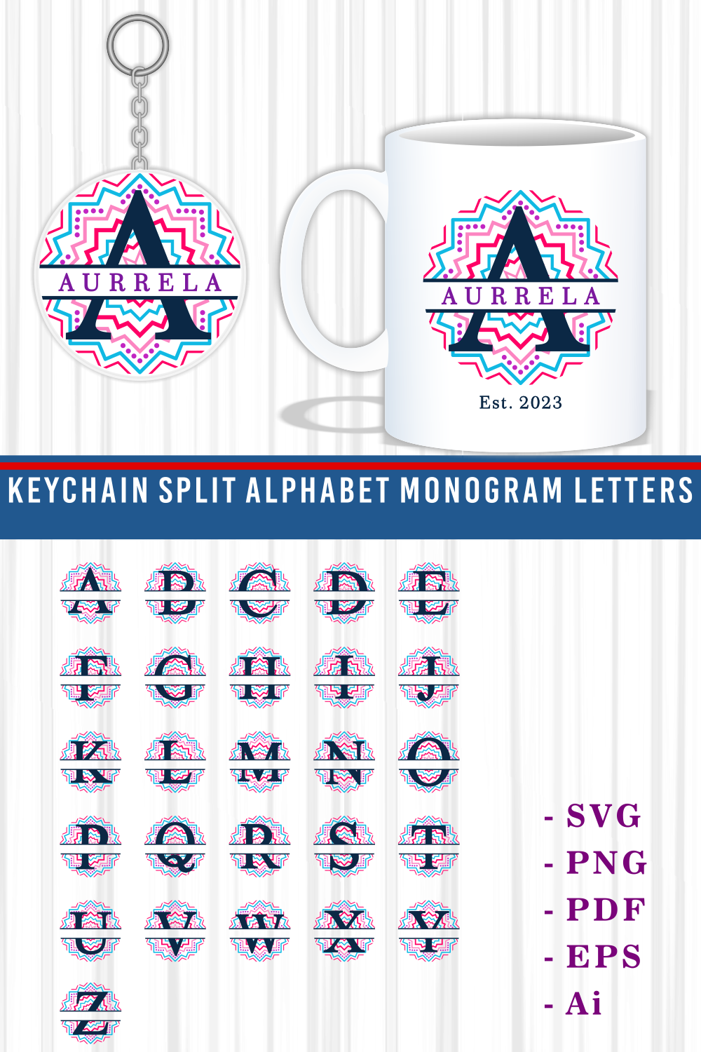 Round Split Alphabet Monogram Letters SVG Set A-Z, Split Letters, Split Font SVG, Split Alphabet, Split Monogram, Monogram SVG pinterest preview image.