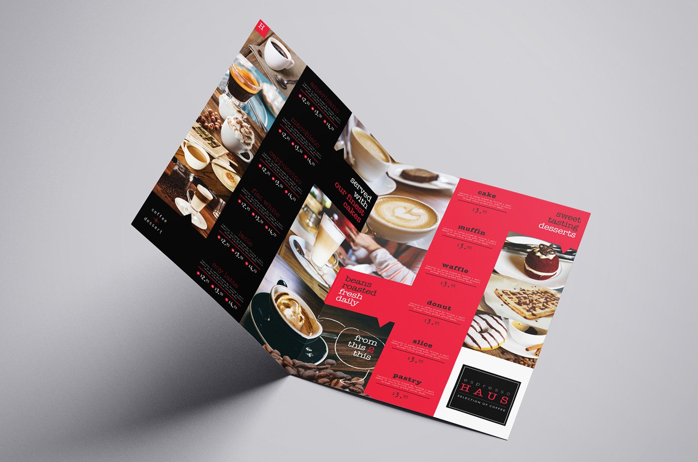 Folding A3 Cafe Menu Template preview image.