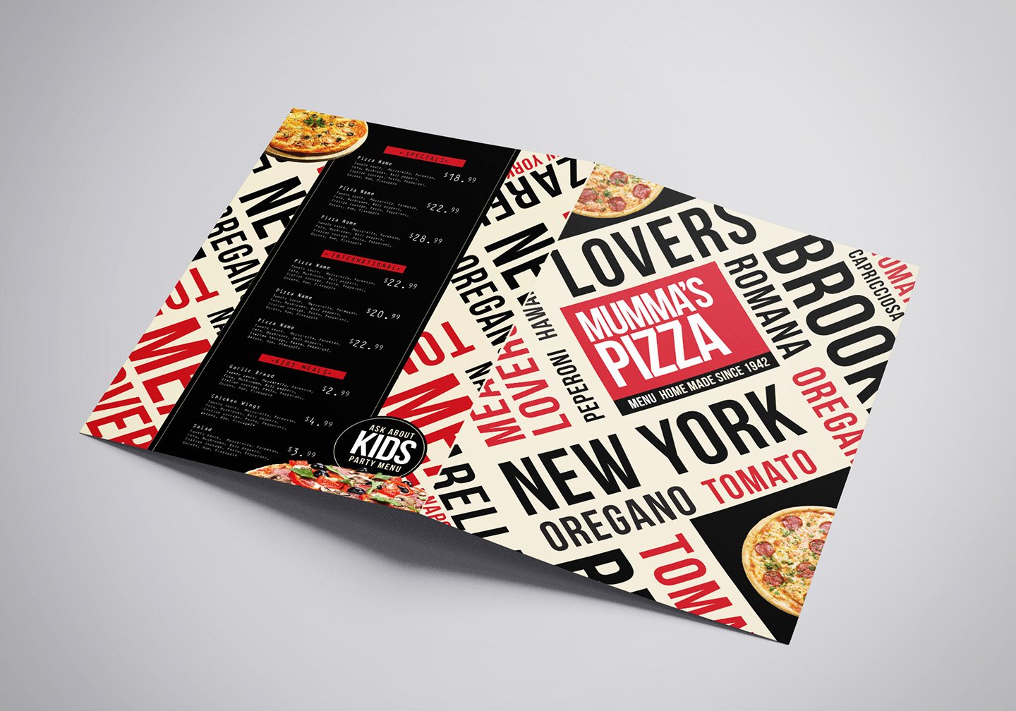 Folding A3 Pizza Menu Template cover image.